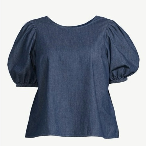 Eloquii Tops - Eloquii Denim Blue Puff Sleeve Blouse